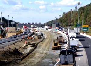 A southbound view of the I-95 Newark Toll Plaza (DelDOT).