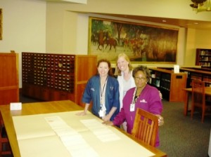 Dovetail historian Danae Peckler (center) with Margaret Dunham (left) and Cynthia Caldwell (right) uncovering archival treasures in the DPA research room.